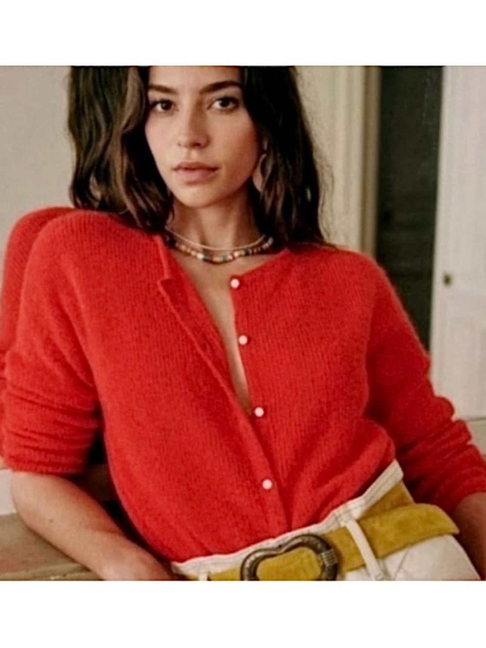 Sezane Gaspard Cardigan Mohair Alpaca In Rouje